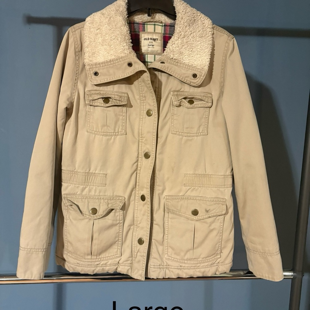 Old Navy Women's Beige Utility Jacket with Sherpa Collar